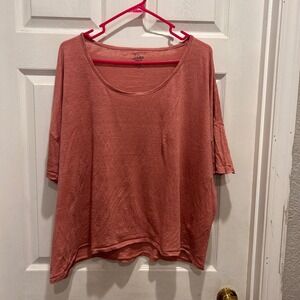 J. Crew Linen Tee Top Womens Size Large Pink Short Sleeve Knit Goods Boxy Boho